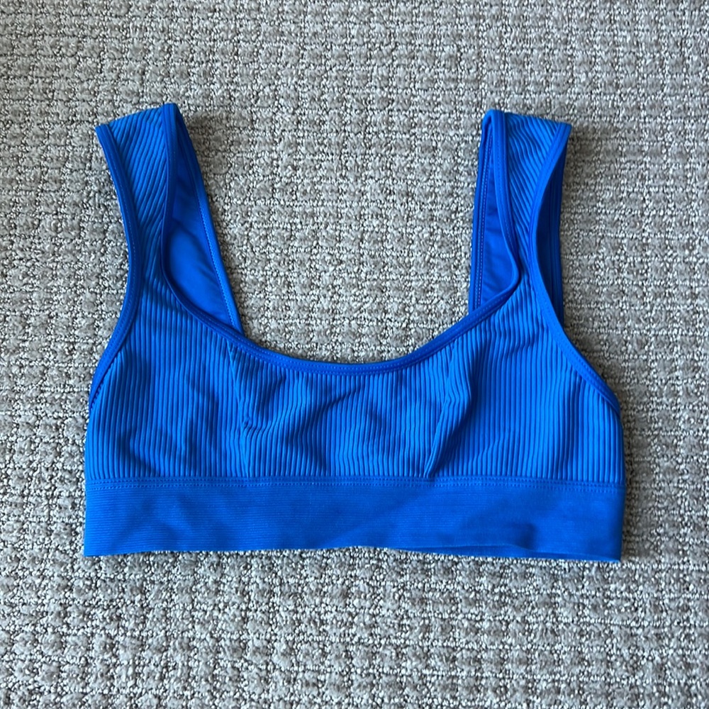 NWOT Frankie’s Bikinis Blue Ribbed Bikini Top